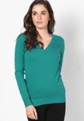 United Colors Of Benetton Green Basic V Neck Sweater women