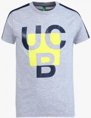 United Colors Of Benetton Grey Melange Printed T shirt boys