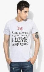 United Colors Of Benetton Grey Printed Slim Fit Round Neck T Shirt men