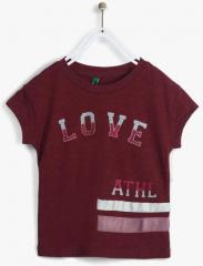 United Colors Of Benetton Maroon Round Neck T shirt girls