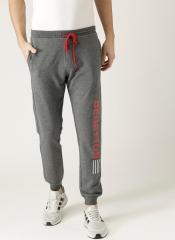 United Colors of Benetton Men Grey Melange Solid Joggers with Printed Detail