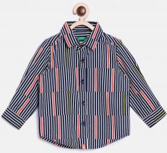United Colors Of Benetton Navy & White Regular Fit Striped Casual Shirt boys
