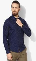 United Colors Of Benetton Navy Blue Printed Regular Fit Casual Shirt men