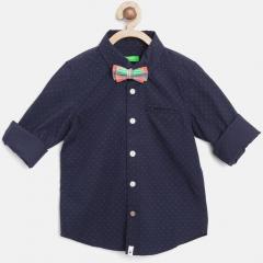 United Colors Of Benetton Navy Blue Regular Fit Printed Casual Shirt boys