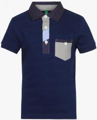 United Colors Of Benetton Navy Blue Self Design Polo Collar Tshirt boys