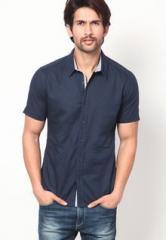 United Colors Of Benetton Navy Blue Solid Casual Shirt men