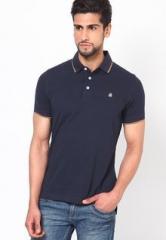 United Colors Of Benetton Navy Blue Solid Half Sleeve Polo T Shirt With Tipping men