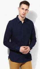 United Colors Of Benetton Navy Blue Solid Regular Fit Casual Shirt men