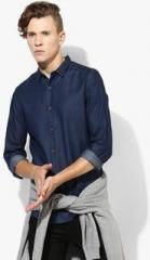 United Colors Of Benetton Navy Blue Solid Slim Fit Casual Shirt men