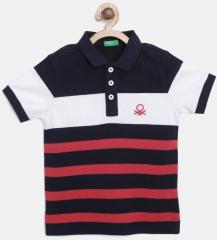 United Colors Of Benetton Navy Blue Striped Polo Collar T Shirt boys