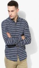 United Colors Of Benetton Navy Blue Striped Slim Fit Casual Shirt men