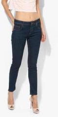 United Colors Of Benetton Navy Blue Washed Mid Rise Slim Jeans women