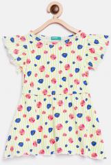 United Colors Of Benetton Off White Printed Fit and Flare Dress girls