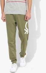 United Colors Of Benetton Olive Green Solid Joggers men