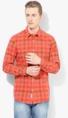 United Colors Of Benetton Orange Checked Slim Fit Casual Shirt men