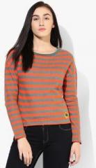 United Colors Of Benetton Orange Striped Sweatshirt women