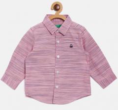 United Colors Of Benetton Pink & Blue Regular Fit Self Design Casual Shirt boys