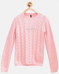 United Colors Of Benetton Pink Self Design Sweater girls