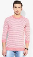 United Colors Of Benetton Pink Striped Round Neck T Shirt men