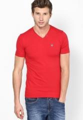 United Colors Of Benetton Red Cotton Elastane V Neck T Shirt men