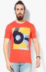 United Colors Of Benetton Red Printed Round Neck T Shirt men