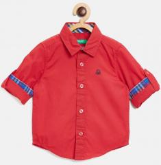 United Colors Of Benetton Red Regular Fit Solid Casual Shirt boys