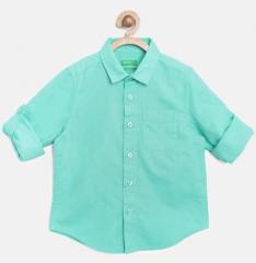 United Colors Of Benetton Sea Green Regular Fit Solid Casual Shirt boys