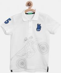 United Colors Of Benetton White Printed Polo Collar T Shirt boys