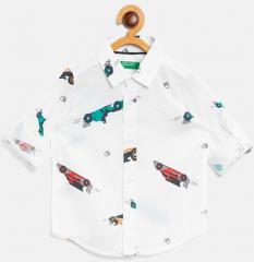 United Colors Of Benetton White Regular Fit Printed Casual Shirt boys