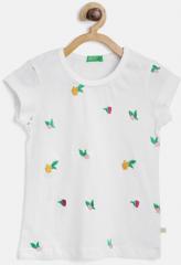 United Colors Of Benetton White Self Design Round Neck T Shirt girls