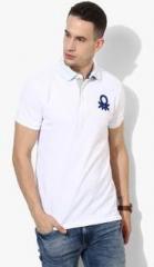 United Colors Of Benetton White Solid Regular Fit Polo T Shirt men