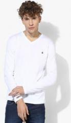 United Colors Of Benetton White Solid Slim Fit V Neck T Shirt men