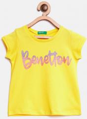 United Colors Of Benetton Yellow Printed Round Neck T Shirt girls