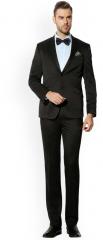 V Dot Black Solid Slim Fit Single Breasted Formal Suit men