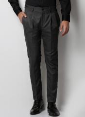 V Dot Charcoal Grey Skinny Fit Self Design Formal Trousers men