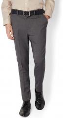 V Dot Grey Slim Fit Solid Formal Trousers men