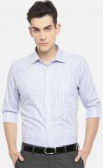 Van Heusen Men White & Blue Slim Fit Striped Formal Shirt