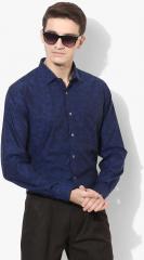 Van Heusen Navy Blue Printed Regular Fit Formal Shirt men