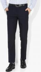 Van Heusen Navy Blue Solid Mid Rise Slim Fit Formal Trouser men