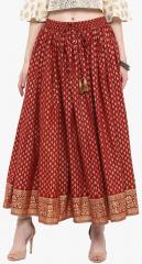 Varanga Red Gold Printed Flared Skirt women