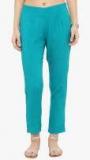 Varanga Turquoise Blue Solid Straight Fit Regular Trouser women