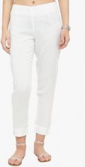 Varanga White Solid Slim Fit Coloured Pants women