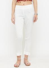 Varanga White Straight Fit Solid Regular Trousers women