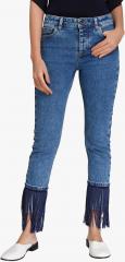 Vero Moda Blue Solid Mid Rise Slim Fit Jeans women