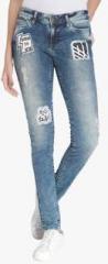 Vero Moda Blue Washed Mid Rise Regular Fit Jeans women