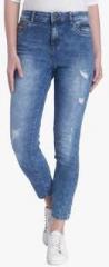 Vero Moda Blue Washed Mid Rise Slim Fit Jeans women