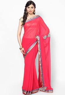 Vishal Georgette Pink Embroidered Saree women