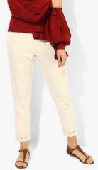 W Cream Self Pattern Regular Fit Coloured Pants women