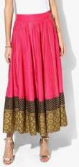W Pink Solid Viscose Flared Skirt women