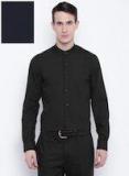 Wills Lifestyle Black Slim Fit Solid Formal Shirt men